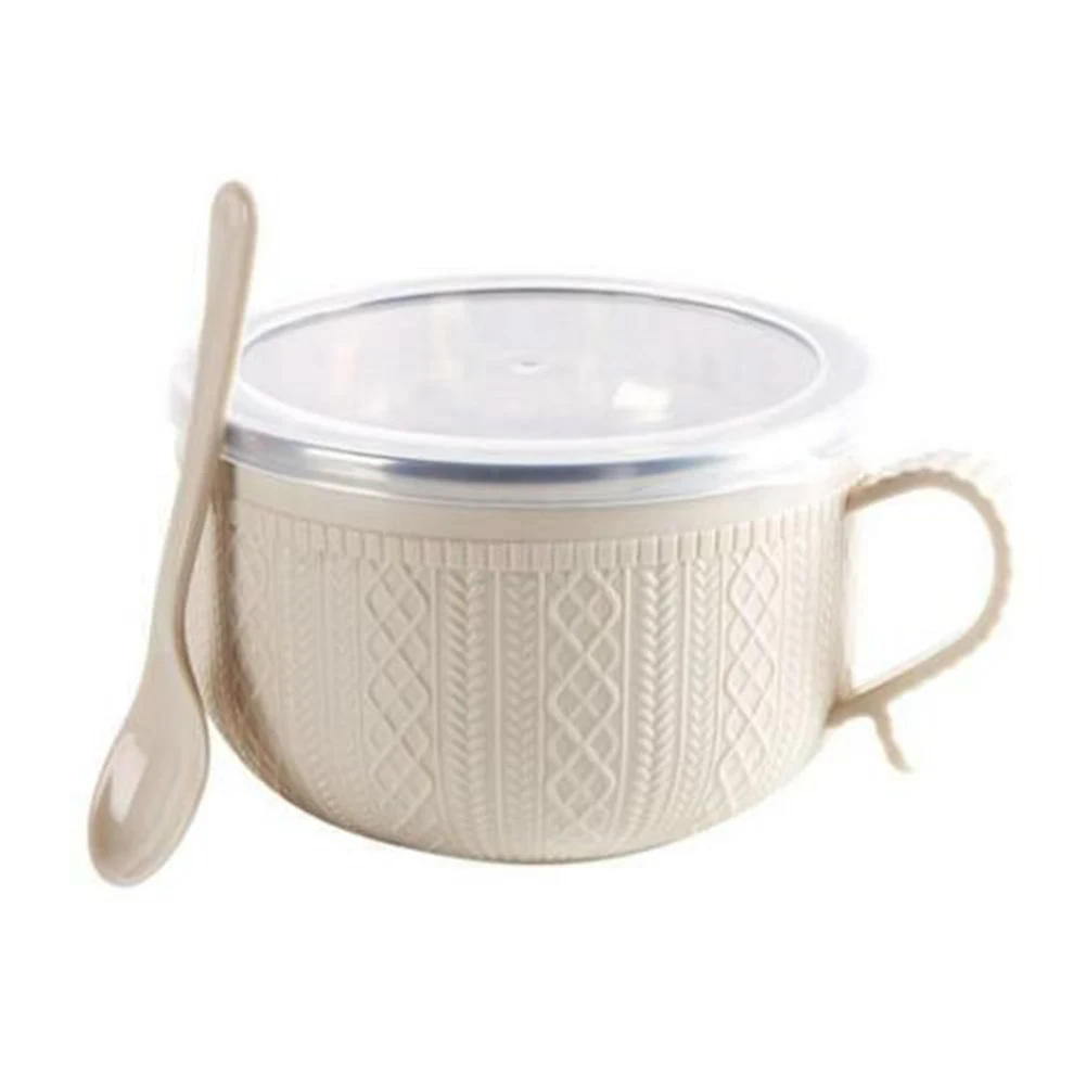 Beige Миска с крышкой из нержавеющей стали ложка для мгновенной лапши рисовая Бытовая утварь JS23 - Цвет: Beige