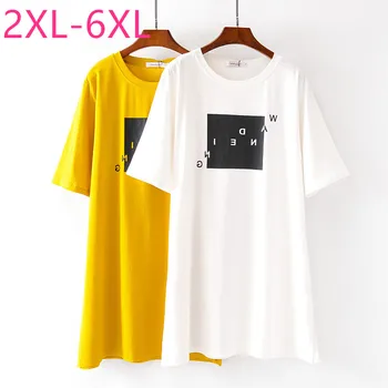 

2020 summer plus size tops for women large loose casual short sleeve cotton elastic O neck long T-shirt white yellow 4XL 5XL 6XL