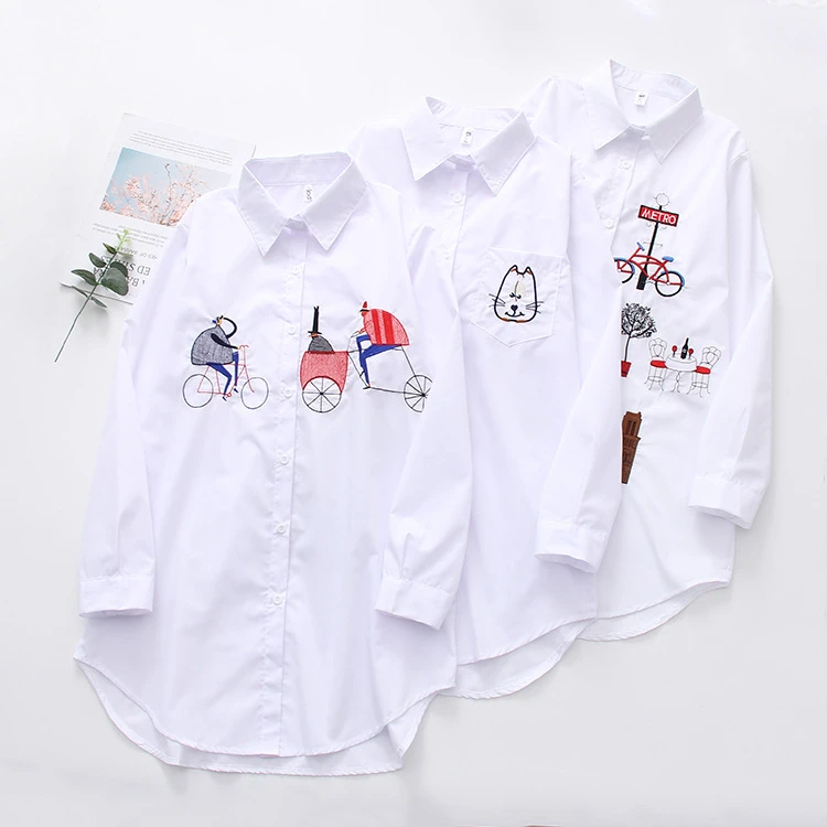 White Blouse Women Plus Size Long Sleeve Autumn Winter Womens Tops And Blouses 2019 Women Casual Cotton Shirt Embroidery Blouse