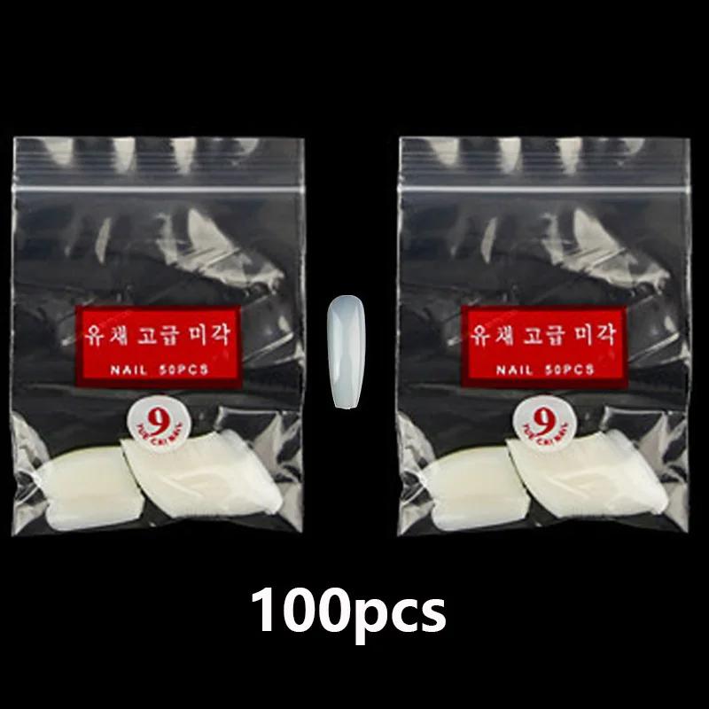 100PCS-9 500 шт., кончики для ногтей, балерина, накладные ногти, кончики, натуральные накладные ногти, плоская форма, акриловые кончики для ногтей, инструменты для маникюра и искусства - Цвет: 100PCS-9