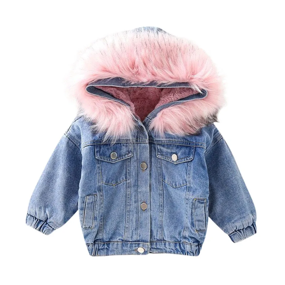 Г. Зимняя джинсовая куртка для маленьких девочек, теплая верхняя одежда с натуральным мехом для маленьких девочек, пальто От 1 до 6 лет Детская парка для маленьких девочек