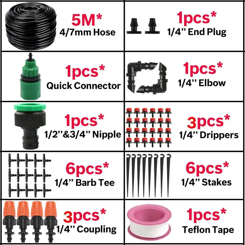 30M Automatic Garden Watering Atomize Spray Misting System Watering Kit Micro Drip Irrigation Adjustable Brass Nozzle Greenhouse - Цвет: KSL01-KIT061-5M