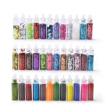 

12 Bottle/Set Nail Art Rhinestones Beads Sequins Glitter Powder Manicure Decoral Tips Polish Nail Stickers Mixed Design Case Set