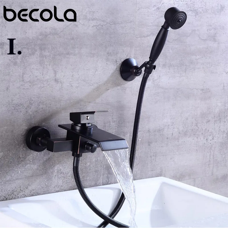 BECOLA настенный смеситель для ванной комнаты для стекла, для ванной, для душа латунный черный смеситель для душа наборы для душа