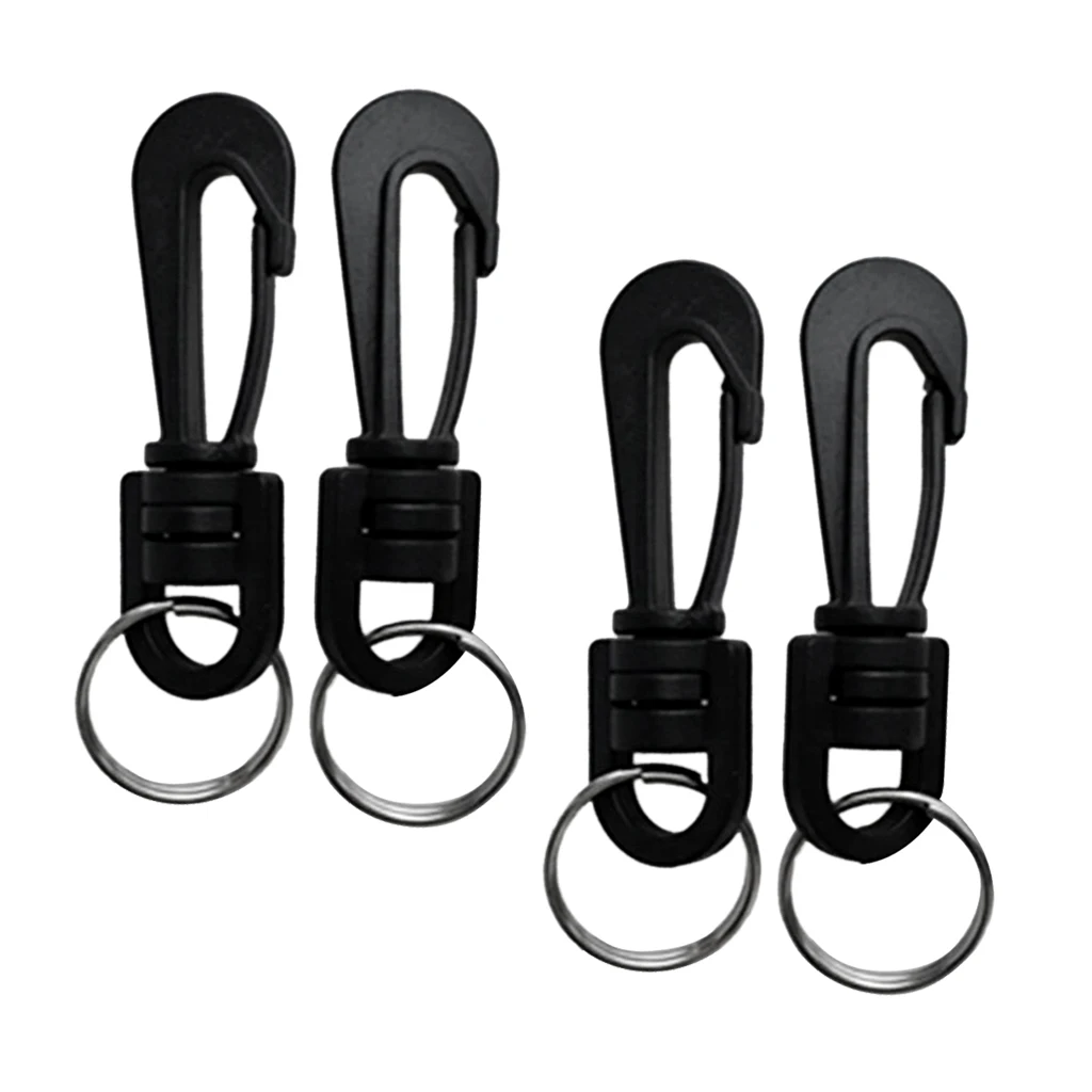 4Pieces Scuba Diving Plastic Swivel Spring Snap Hook Clip with Split Rings