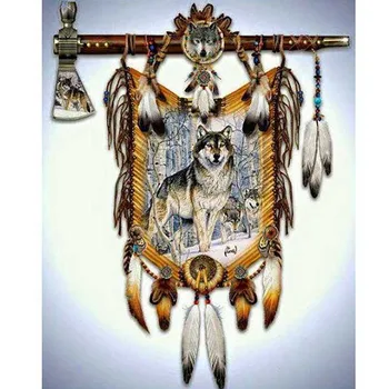

5D Diy Diamond Embroidery 3D Cross-Stitch Wolf Indian Dream Catcher Diamond Painting Full Diy Pcitures Home Decor
