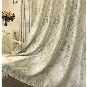 

European Luxury Jacquard Curtains for Living Room Beige Drapes Window Panel Fabric High Shading Curtain for Bedroom