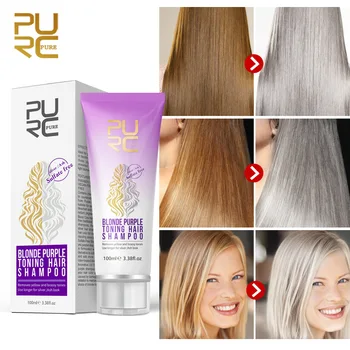

PURC Blonde Purple Hair Shampoo Removes yellow and brassy tones for silver Ash look Purple Hair Shampoo