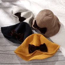 Простая осенне-зимняя Рыбацкая шляпа из шерсти, сохраняющая тепло, женская трикотажная бант