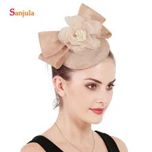 Винтажные льняные шляпы цвета шампанского с цветами ручной работы, элегантный стиль, для невесты, для свадьбы, головной убор tocados de novia H380