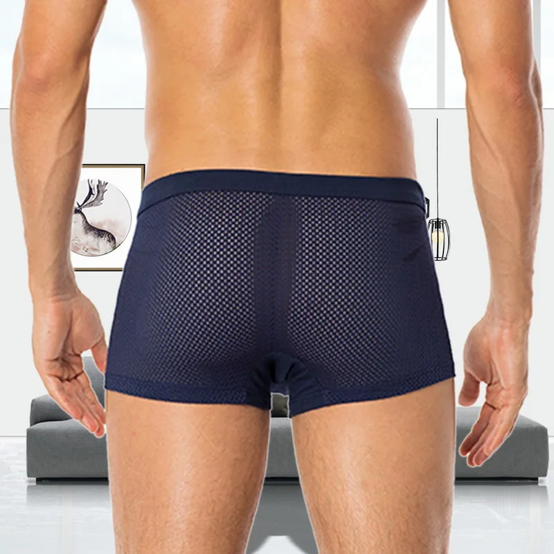 Мужские боксеры, сетчатые дышащие прозрачные мужские трусы, Ropa Interior Hombre, одноцветное нижнее белье, сексуальное мужское нижнее белье, шорты