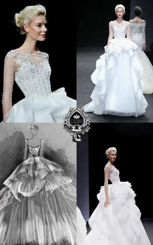 

new design sleeves beading 2015 sexy backless organza tiered vestido de noiva casamento Bridal gown appliques wedding dress