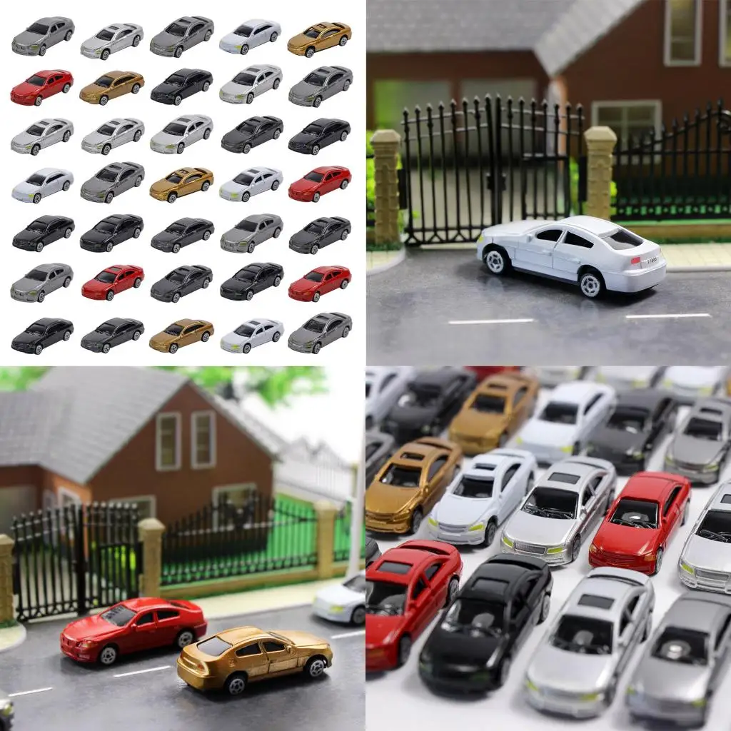 50 Pieces 1/87 Mini Model Car Plastic Vehicle Train Layout Scenery