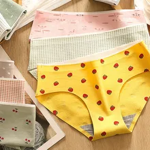 

Elastic Cartoon Pattern 1Pcs Japanese Style Cotton/Spandex Breathable Ladies Briefs Women Underpants Mid-Rise No Trace