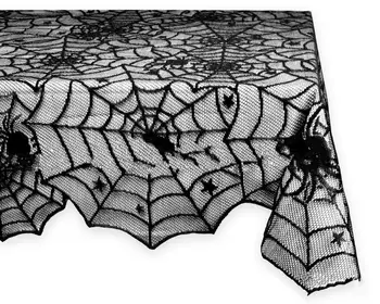 

Black Spider Web Pentagram Table Cloth Cover Star Shape Tablecloth Halloween Spider Table Runner Home Dinner Decoration