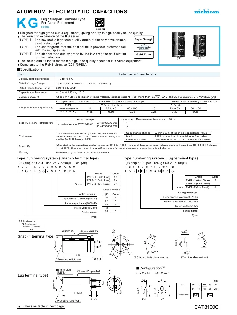 2PCS NICHICON KG Type i 35V6800UF 22x40mm Gold