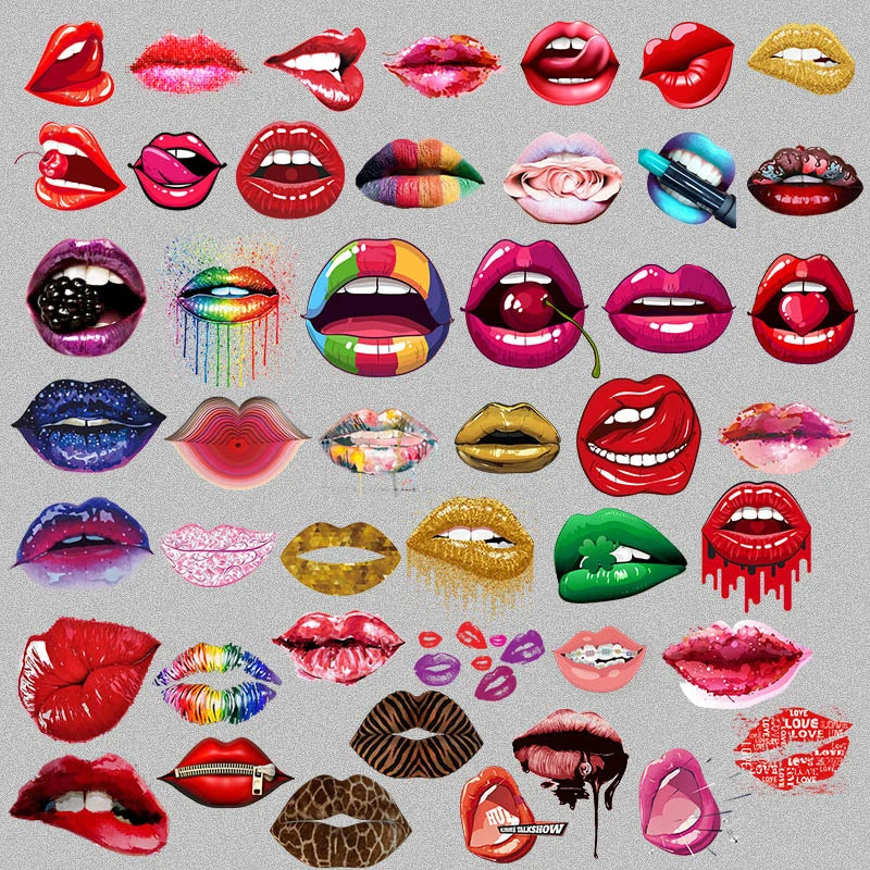 

Leopard Print Lips Patches For Clothes Heat Transfer Thermal Stickers DIY Washable T-Shirts Iron On Transfer Girls Lips Patches