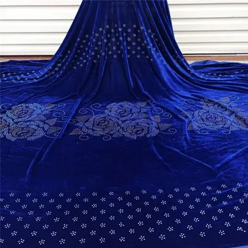 

Latest Nigerian Velvet Lace Fabric 2020 blue High Quality Lace African stones Lace Fabric For Wedding Dress French Tulle Lace