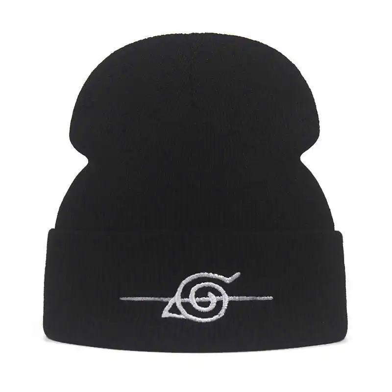 black Uchiha Шапка Наруто с вышивкой Uchiha Uzumaki Payne, вязаная шапка для мужчин и женщин, вязанные шапочки Skullies, теплая зимняя шапка унисекс для катания на лыжах в стиле хип-хоп - Цвет: black Uchiha