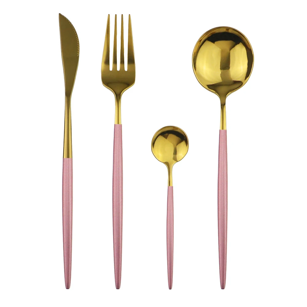 4Pcs Pink Gold 4 шт черные серебряные столовые приборы набор 304 из нержавеющей стали набор столовых приборов ножи вилки ложки столовый набор кухонная посуда набор серебряных изделий - Цвет: 4Pcs Pink Gold