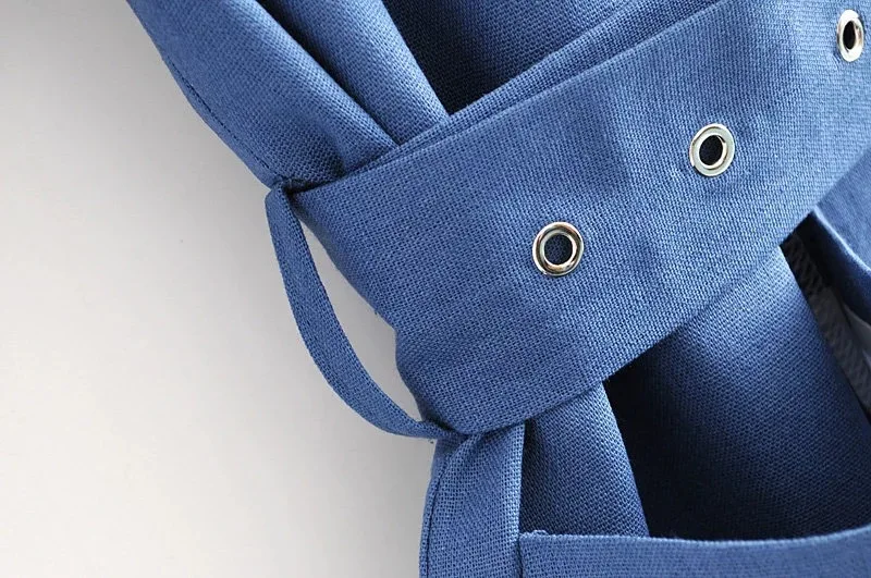 Bella Philosophy/ Женский Осенний блейзер с поясом, костюм офисный женский синий хлопковый пиджак с карманом и льняными штанами, женский модный блейзер для работы