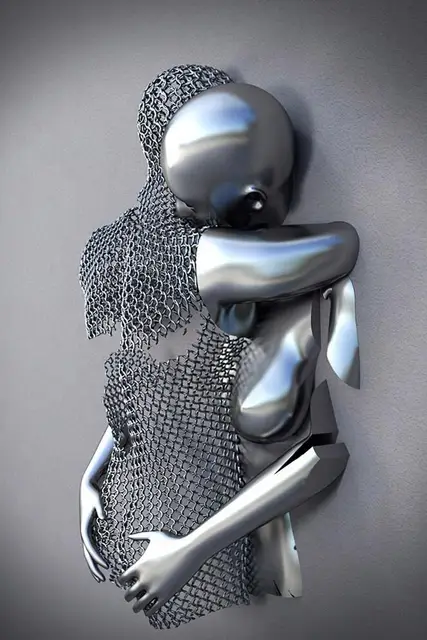 Kissing Metal Figure statue Canvas Painting Pop Abstract Wall Art Modern Posters and Prints For Living room Internal Home Decor PF 6855