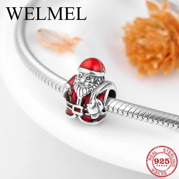

Christmas gift 925 Sterling Silver kindly Santa Claus red enamel beads Fit Original Pandora Charm Bracelet Jewelry making