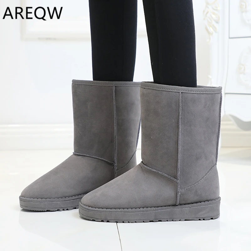 

2019 Winter Plus Velvet Ladies Snow Boots Flat Shallow Mouth Round Head Flat Solid Color Short Plush Booties