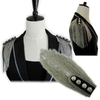 

Tassel metal punk shoulder epaulette 2pcs / a pair's price Blazer epaulet /kpop handmade fringed / spikes brooch women men suit