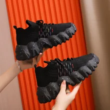 

Brand Shoes Women's Stretch Fabric Breathable Running Shoes 2022 New Trend Casual Lace Up Lady Shoes Women Platform Sneakers