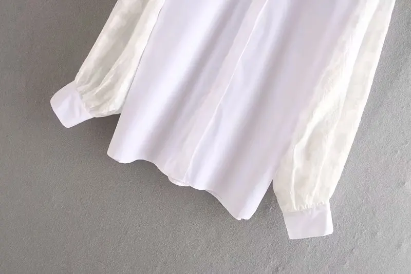 Винтажные стильные офисные женские белые топы, женские блузки Мода Воротник с отворотом прозрачные рукава фонаря элегантные рубашки Blusas