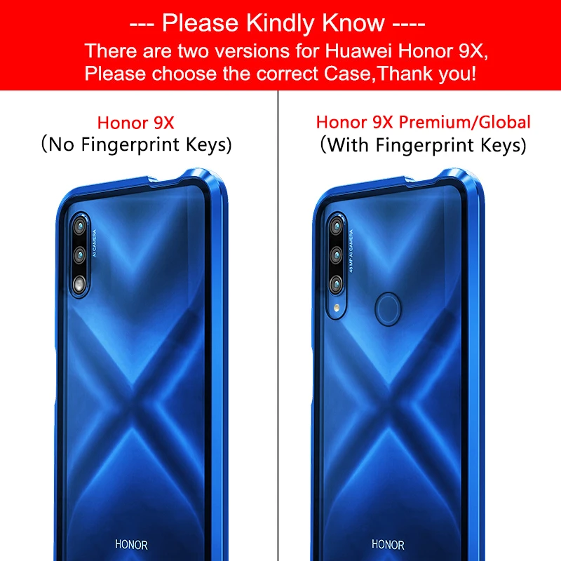 Чехол-бампер для huawei Honor 9X, металлический магнитный чехол 360, полностью двойное закаленное стекло, задняя крышка, Жесткий Чехол для Honor 9X, Премиум чехол