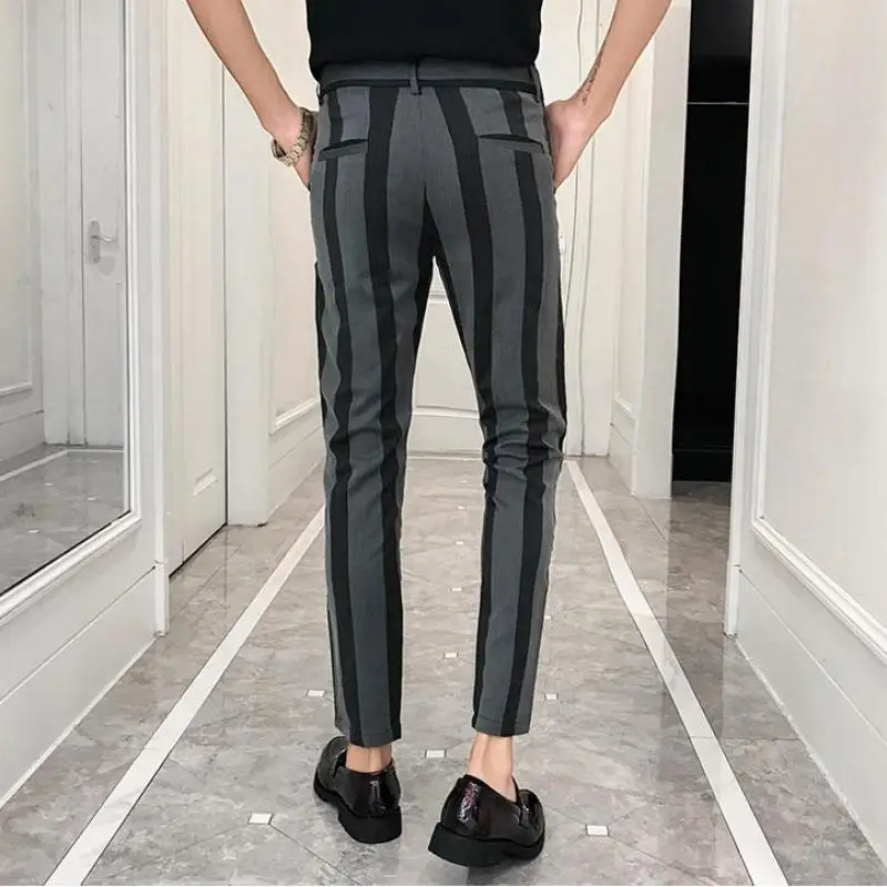 Pantalon Slim d'été à rayures pour homme, tenue légère, longueur cheville, Streetwear, tenue de bureau