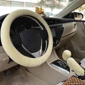 

37-38cm/15inch Universal Car Steering Wheel Covers Plush Beige Winter Diy Steering Wheel Covers leather Car Interior Accessorie
