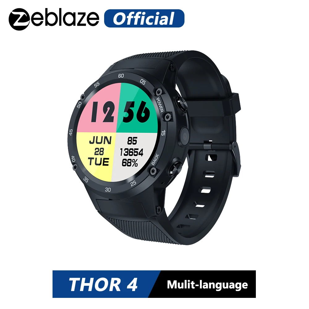 Najtaniej Zeblaze THOR 4 flagowy 4G LTE GPS SmartWatch Android 7.0 MTK6737 czterordzeniowy 1GB + 16GB 5.0MP 580mAh 4G 3G 2G Data Call Watch Men