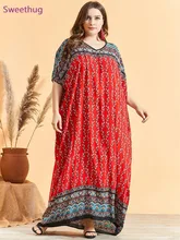 

2021 women printed maxi dress batwing half sleeve robe summer gown Eid Ramadan kaftan Islamic muslim abaya Jubah Djellaba