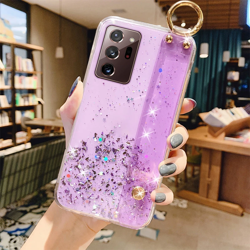 

Luxury Bling Glitter Wristband Silicone Phone Case For Samsung Galaxy S20 FE S10 S9 Note 20 10 9 8 Plus Ultra-thin Lanyard Cover
