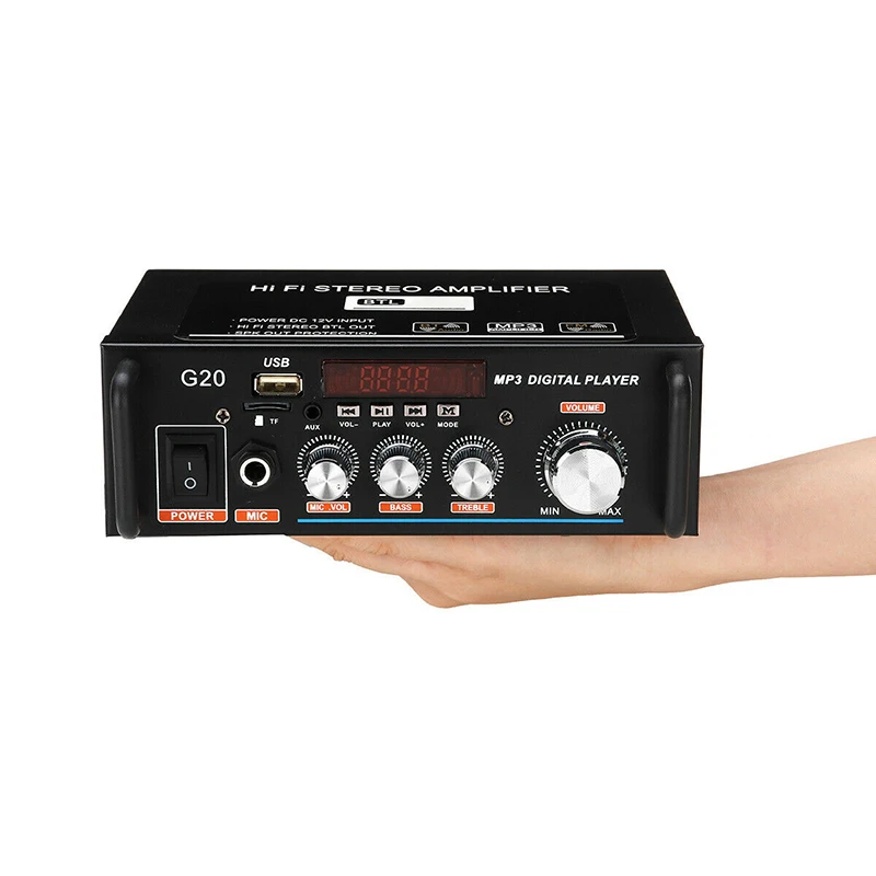 Стерео аудио усилитель музыкальный приемник Powstro Smart Digital HiFi Bluetooth USB FM 12 В/220 В Инфракрасный контроль усилитель для дома и автомобиля