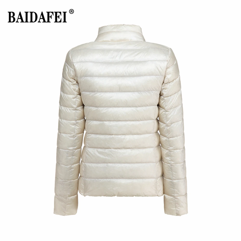 Women's Short Slim Fit Puffer Jacket 2023 New Spring Stand Collar Ultra Light Weight Portable Windproof White Duck Down Coat