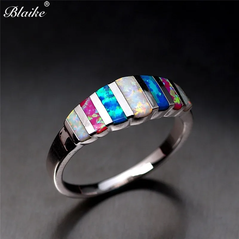 

Blaike 925 Sterling Silver Filled Rings For Women Colorful Fire Opal Ring Wedding Party Ring Jewelry Anniversary Gifts