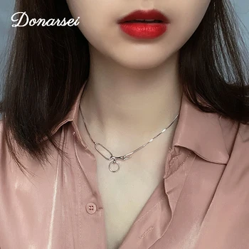 

Donarsei 925 Sterling Silver Minimalist Geometric Chokers Necklace For Women Korea Female Simple Hook Clavicle Chain