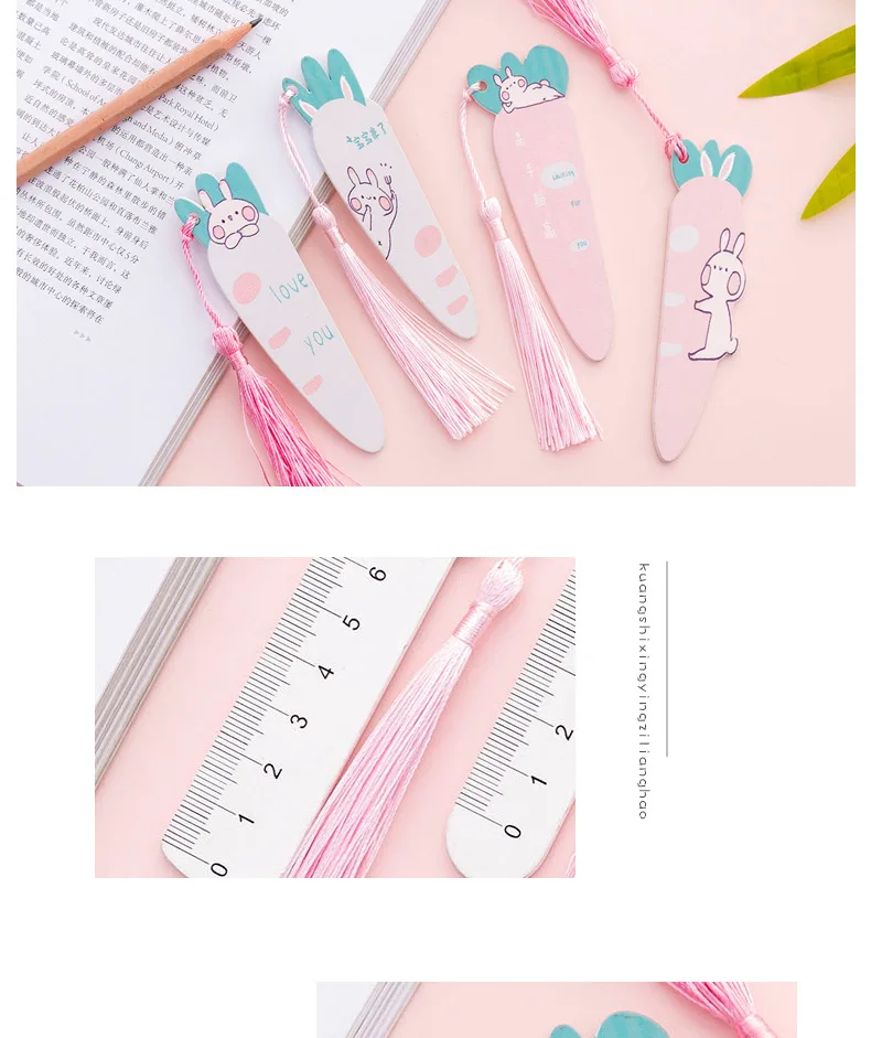 Kawaii морковка, кролик, деревянная линейка, мультяшная Закладка в виде кисточек, креативные учатся рисованию, прямые правила, школьные