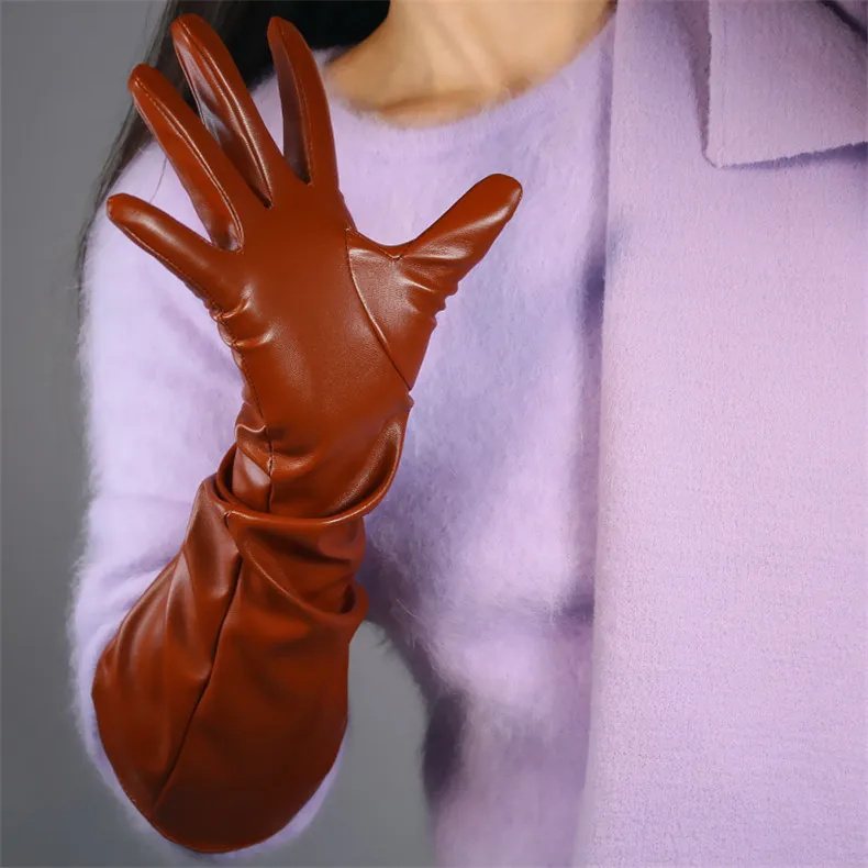 Лакированная кожа длинные перчатки 50 см большой рукава широкие рукава Фонари рукавом моделирование кожа Змея животных печати женские