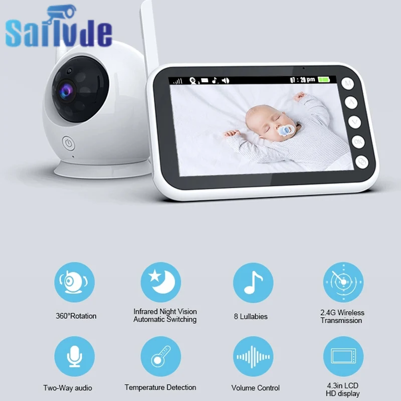 Sailvde-Monitor de bebé con cámara inalámbrica, videovigilancia a Color, seguridad para interiores, teléfono electrónico, alimentación para bebés