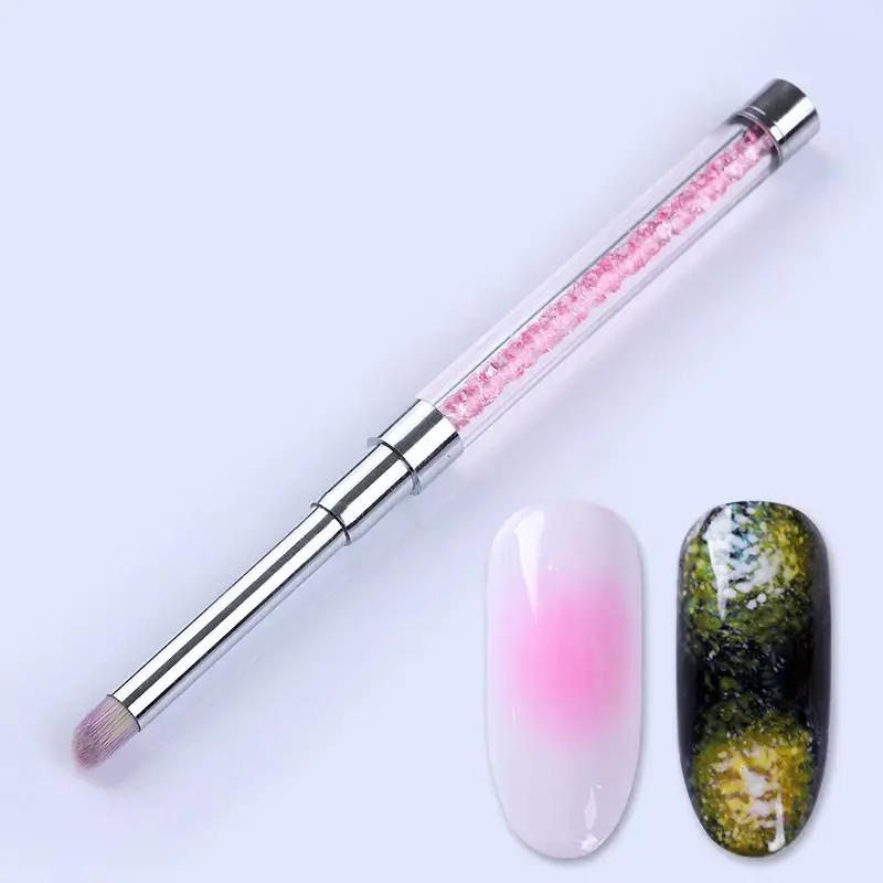 Gradient Drawing Painting Brush Pink Rhinestone Handle UV Gel Painting Pen DIY Nail Art Design Tool 1 Pc