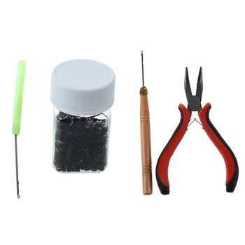 

500 x Microrings Extensions Artificial Hair Integrations + Aluminum Needle & 1x Stick Hair Extension Straight Pliers & Needle Dr