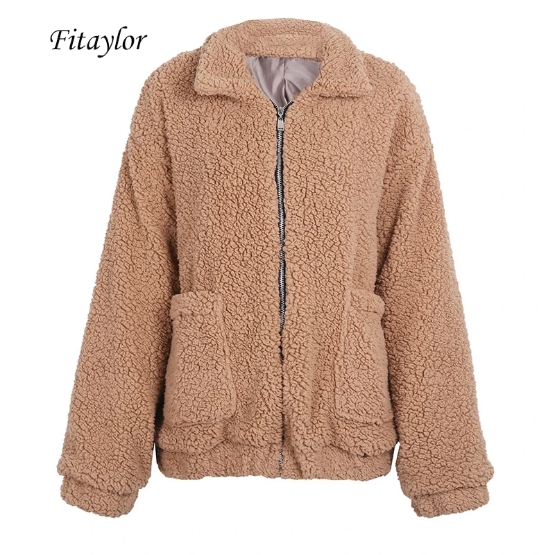 Fitaylor, Женская куртка из искусственной овечьей шерсти, размер d, пальто, зимняя теплая, Hairly размера плюс 4xl, черная верхняя одежда, повседневное женское пальто