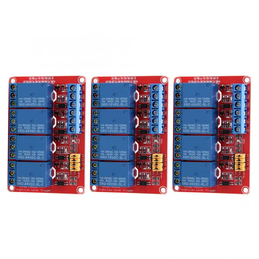 5V//12V//24V 4 Channel Optocoupler High /& Low Trigger Relay Module Board
