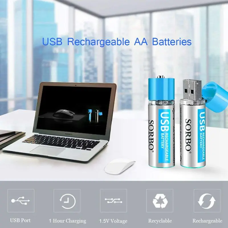 USB перезаряжаемые AA литиевые батареи-литий-ионный аккумулятор-1,5 V/1200 mAH(4-Pack)-не Ni-MH/NI-CD/щелочные батареи-Eco