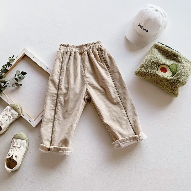 Зимние Утепленные вельветовые штаны для девочек повседневные флисовые в стиле